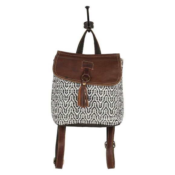 Myra Bag Handmade Leffis Backpack Upcycled Canvas & Cowhide Leather main image 6